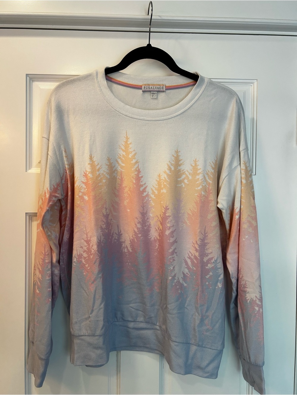 PJ Salvage White Crewneck with Pastel Rainbow Trim - Picture 2 of 4